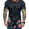 Herren T-Shirts Mode Männer O-Ausschnitt Blumendruck Kurzarm Slim Fit T-Shirt Casual Tops Sommerkleidung Muscle Thin Gym Sport303A