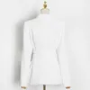 Deuxtyle blanc minimaliste Blazer pour femmes cranté à manches longues ceintures élégant Blazers femme mode vêtements 211006