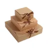 100Pcs/Lot Kraft Paper Bow Gift Box Packaging Baking White Cake Box Christmas Decor Wedding Gift Cardboard Boxes Party Supplies