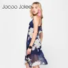 Jocoo Jolee Marine Fleur Imprimer Double V Cou Cami Robe Femmes Robe De Plage Spaghetti Sangle Sans Manches Sexy Slip Robe 210619