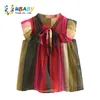 Baby regenboog pop meisjes blouse shirt 2020 zomer nieuwe meisje kind kinderen vliegende mouw kleurrijke owknot shirt q0716