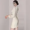 Pacchetto primavera da donna Mini abiti alla moda Coreano a vita alta doppio petto Elegante vintage Vestido da festa 210520