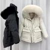 Coton rembourré fourrure Parka nouveau grand col de fourrure vers le bas veste d'hiver femmes épais chaud Parkas vêtements de dessus pour femmes