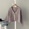 Cárdigan de mujer de Color sólido con una hebilla, suéter corto de lana gruesa superior elegante, suéter grueso de manga larga para mujer 11641 210508