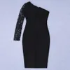 Kvinnor Sexig Designer Lace Mesh Långärmad Svart Bandage Klänning Vinter Sparkly Celebrity Bodycon Party Vestido 210527