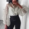 Kvinnor Sexig Sheer Polka Dot Organza Blouse Top Puff Långärmade T-shirts 2019 Ny ankomst X0521