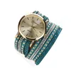 Women Fashion Crystal Rivet flätad armband Titta på läderremkvartsrörelse Analog legering Rostfritt stål Dial #w armbandsur