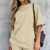 Yoga Outfit Lettre Imprimé Biker Shorts 2 Pièces Ensemble Oversize Pull Tshirt Jogger Ensembles Courts Pour Femmes Survêtement D'été Tenues Sexy