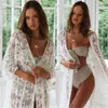 Women's Swimwear See-through Mulheres Lace Kimono Beach Bluses Mulher Cardigan Cobertura para cima Wrap Long Blouse 2021 Chegada