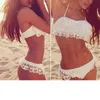 Sexig brasiliansk baddräkt kvinnlig solid halter spets bikini badkläder kvinnor simning kostym två bitar ruffle bikinis set vit 210629