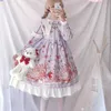 Hstar Carino Lolita delle Donne OP Vestito Balza Pizzo Trim Giapponese Harajuku Maniche Lunghe Bambola Fata Abiti 210623