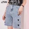 ELFSACK Solid Love Print Taille haute Smart Casual Femmes Shorts à jambes larges Summer Korean Ladies Basic Daily Denim Bottoms 210724