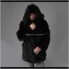 アウターコートメンズ服アパレルドロップデリバリー2021ファッション冬の男性暖かいソリッドカラー厚いフード付きコートジャケットのファックスファー長袖