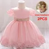 2021 Lato Biały Niemowlę 2 1 rok Urodziny Sukienka Dla Baby Girl Ubrania Cekiny Sukienka Princess Dresses Party Ceremonia Kostiumy G1129