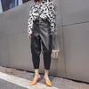Pantalon femme Capris Vintage Chic PU femmes pantalon en cuir large crayon Style de rue taille haute noir mollet longueur bas Plus