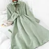 DrWomen Ulzzang Rétro Printemps Taille élastique Longueur au genou Robes pour femmes Simple Bouton solide Bows Vintage Lady Party Vêtements X0529