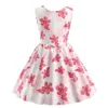 Muababy Girls Ärmlös Vintage Blommig Print Swing Party Dresses Barn Sommar Prom Party Dress Kids Casual Kläder 2-8 år Q0716