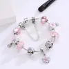 16 to 21CM pink oriental cherry charm bracelet 925 silver snake chain flower beads fit DIY Wedding Jewelry Accessories for new year presents