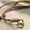 Retro Male Necklace 100% Genuine Leather Rope Punk Vintage Collar Jewelry Hollow Cube Box Pendant For Men Necklaces