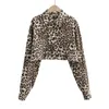 Nomikuma Vår Sommar Korta Kvinnor Blusar Koreansk Leopard Långärmad Skruvskjorta Causal Crop Top Blusas 6e514 210427