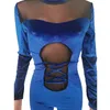 Damskie kombinezony Pacyki 2021 Kobiety Velvet Mesh Patchwork Kombinezon Sexy Bodycon Eleganckie Zimowe Jesień Kombinezony Party Club Kobiet