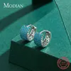 Modian Vintage Turquoise Elegant Earring Real 925 Sterling Silver Luxury Charm Hoop Earrings Wedding Jewelry 2201089604352