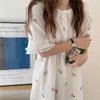 Hem Wear Princess Chiffon Kvinnor Chic Loose Cotton Sweet Sleepwear Girls Florals Printed Pajamas Nightdress 210525