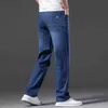 Homens lyocell tecido jeans clássico outono algodão reto trecho marca calças jeans macacões luz azul ajuste calças 40 42 44 211108