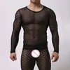 T-shirts Mode Mens Sexig Argyle Transparent Mesh T-shirts Gay Male Exotic Tshirt Club Wear Fetish Sleepwear T-shirt Undershirt