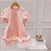 Designer Girls Letter Puff Sleeve Dresses Summer Kids Pink Falbala Tulle Dress Luxury Children Princess Clothing A70724736343