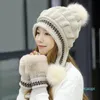 베레릿 패션 여성 겨울 모자 장갑 따뜻한 눈 모자 세트 니트 모자 선물 숙녀 비니 스키 스노우 보드 캠핑