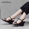 SOPHITINA Classic Wedges Female Shoes Summer Narrow Band Ankle Buckle Shoes Solid Color Korean Comfortable Women Sandals AO554 210513