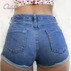 Jeans da donna estivi a vita alta Fashion Lady Blue Pocket Streetwear Pantaloncini di jeans skinny sexy 210415