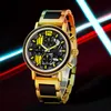 Man pols band klassieke roestvrij staal luxe merk mannen kijken japan beweging aangepaste hout horloges quartz horloge metalen bamboe riem