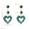 Fashion Women Heart Earrings S925 Silver Pin Studs Green Pink Bling Rhinestone Pendant Drop Jewelry Gifts Glass Drill Lady Girls S297G