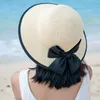 Chapeau de paille d'été pour femmes, bord de mer, vacances à la plage, nœud japonais sauvage, seau de protection solaire, Panama, chapeaux à large bord