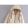 Zima faux skórzana kurtka damska bubble płaszcz z kapturem stroje grubsze ciepłe wyściełane ubrania 210421