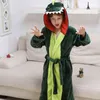 Flickor Boys Plush Hooded Bathrock - Dinosaur Fleece Robe 211109