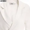 Mode Pak Vrouwen Blazer Workwear White With Ruffle Office Dames Lange Blaser Kleding Herfst Gouden Button Lente Winter Top 210416