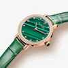 روكوس المرأة أزياء الكوارتز ساعة فاخرة الطلب الأخضر ساعات للماء للسيدات الزمرد أنيقة ساعة اليد حزام جلد R0235