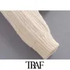 TRAF Женская мода с ребристыми отделками кабельный вязаный свитер Урожай у шеи с длинным рукавом женские пуловеры шикарные вершины 210415