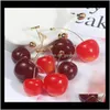 Stud Delivery 2021 Fashion Red Cherry Gold Drop Earring Sweet Fruit Long Crystal Earrings For Women Lady Gift Jewelry Tassel Dangle Accessori