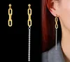 Altın Kübik Zirkonya CZ Moda Dişli Küpe Kadınlar Için Dangle Avize Lady Paslanmaz Çelik Asimetrik Zincir Bling