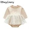 Automne bébé fille à manches longues princesse robe body fleur tulle jupe ramper vêtements bébé 210515