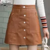 Jesień Kobiety PU Skórzany Spódnica Office Lady Mini Slim High Waist Ladies Fashion Casual A-Line Short S 6064 50 210427