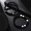 Perlen Stränge 8mm Schwarz Stein Perlen Armband Kupfer Ball 2 teile/satz Männer Frauen Armband Pulseira Herren Schmuck Pulseras armbänder Homme Bijoux F