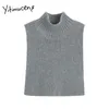 Suéter de cuello alto Yitimuceng, Top de punto de manga larga para mujer, ropa de invierno, jerséis de oficina para mujer, gris sólido, negro, blanco, 210601