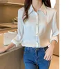 Korean Silk Women Shirts Long Sleeve White Woman Satin Blouses Casual Pink Ladies Tops Plus Size 210604
