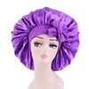 Extra Large Solid Satin Bonnet with Wide Stretch Ties Skull Caps Women Night Sleep Hat Adjust Silky Head Wrap Shower Cap