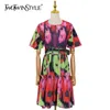 Casual Hit Color Dress For Women O Neck Short Sleeve High Waist Sashes Midi Dresses Females Summer Fashion 210520